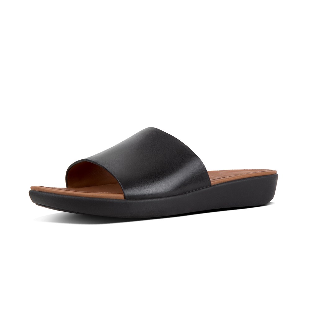 Fitflop Womens Slides Black - Sola Leather - 15SQATWGB